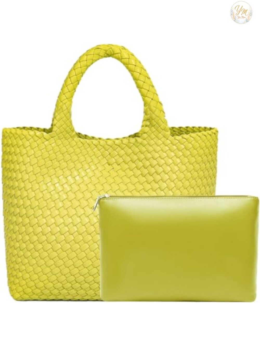 Women's Woven Vegan Leather Tote Bag with Detachable Wristlet - Large Shoulder